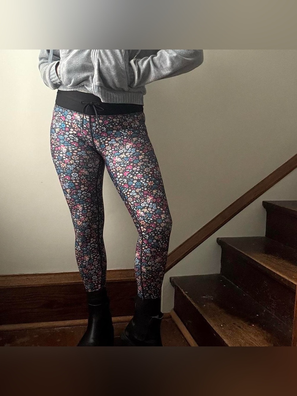 Target Joy Lab black floral drawstring waist jogger leggings
